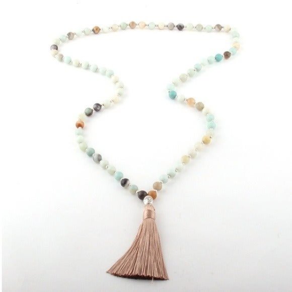 Mala Meditation Beads yoga bohemian necklace blue boho turquoise natural - Picture 8 of 8